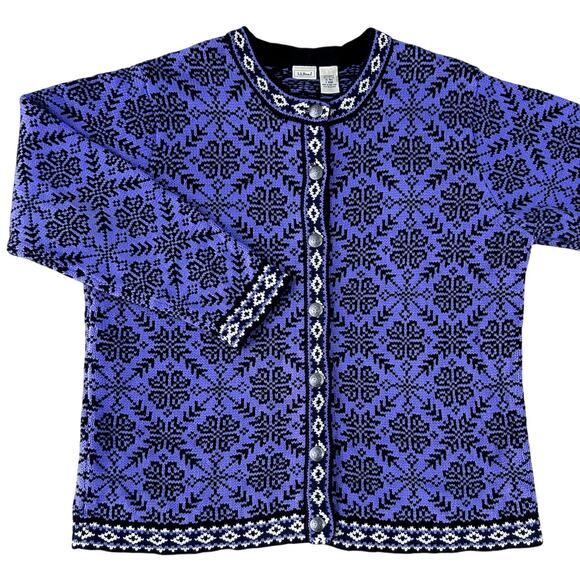 Vintage 90s L.L. Bean Norwegian Wool Nordic Fair Isle Coquette Ski Lodge XL - Picture 2 of 8